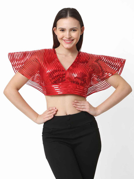 Trendzmy Women Red Self Design Readymade Blouse