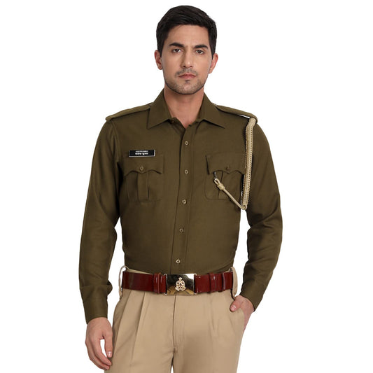 Singhania Police Winter Warm Angola Shirt - Uniform/Vardi (Olive Green)