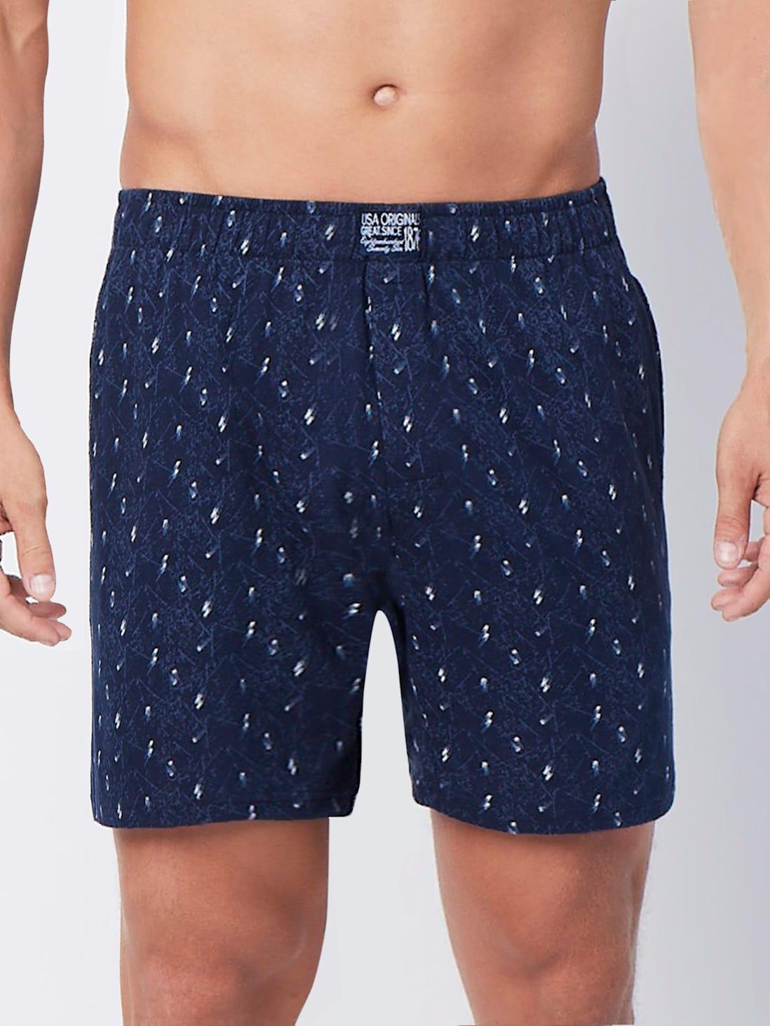 Jockey Men's Super Combed Cotton Printed Boxer Shorts with Side Pocket - Blue