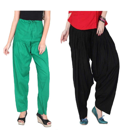 Trendzmy Pure Cotton Solid Women Rama Green Black Salwar Pack of 2 Default Title