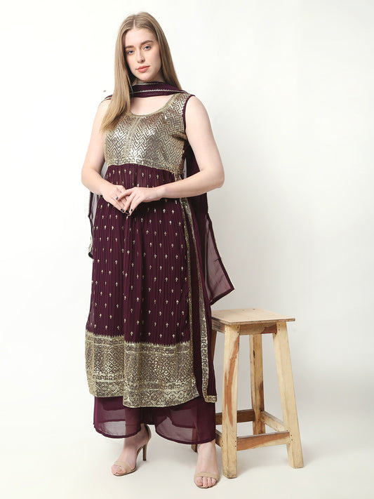 Trendzmy Rayon Embroidery Nyra Cut Kurti With Pants and Dupatta Set For Womens