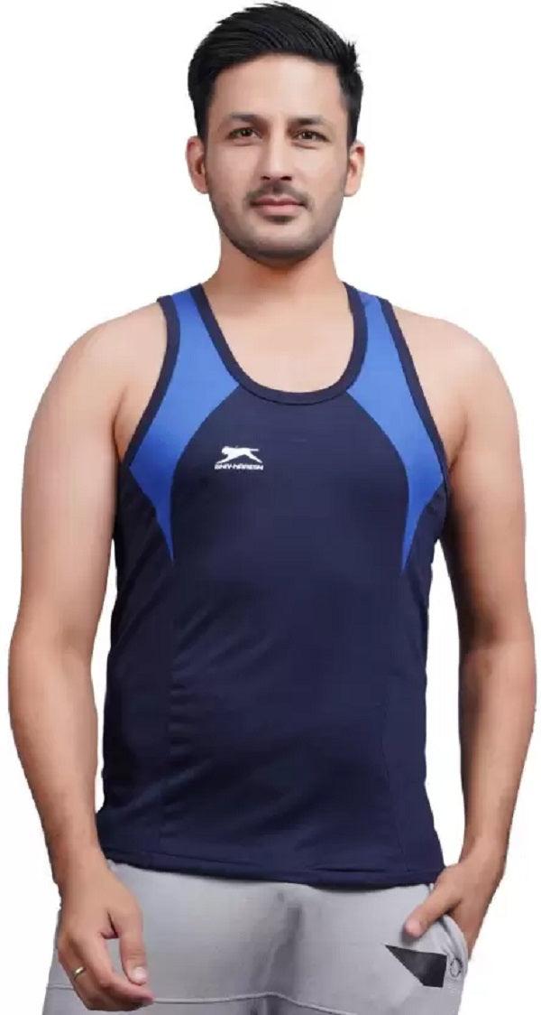 SHIV-NARESH Solid Men Cotton Blue Blend Vest