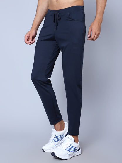 Men Mid Rise Sports Navy Blue Track Pants