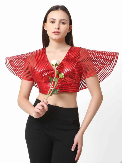 Trendzmy Women Red Self Design Readymade Blouse