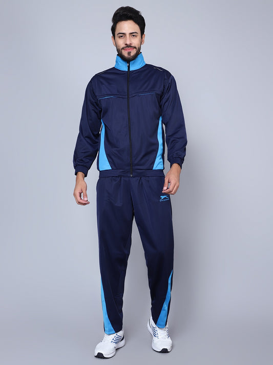 Men 422A D.BLUE/CYAN T.P Color blocked Navy Blue and Sky Blue Racer suit Tracksuit