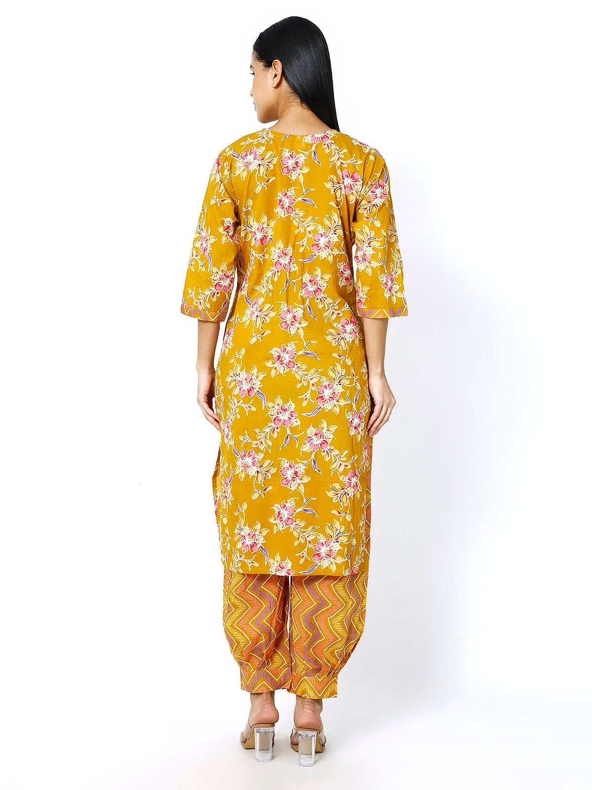 Trendzmy Women Mustard Cotton Floral Print Kurti Set (Plus Size Available)