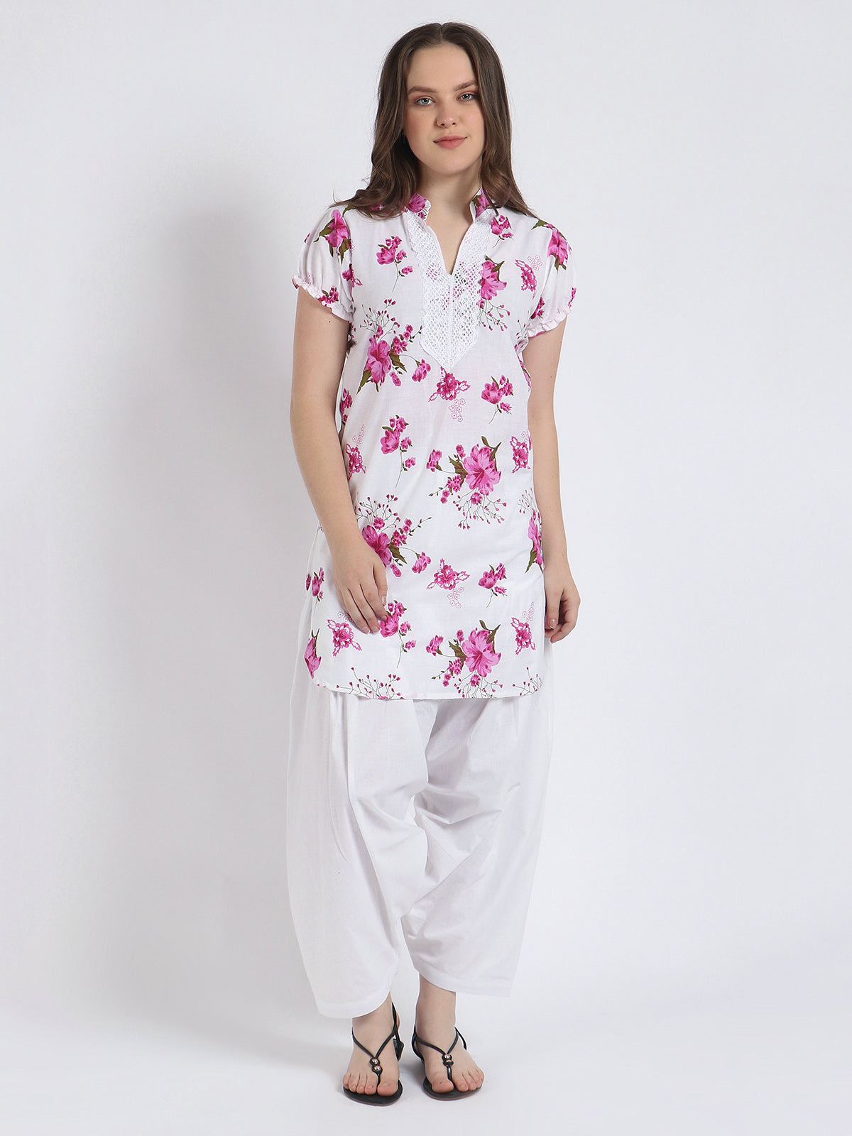 Trendzmy Women Printed Pink Kurta and Salwar Set Pure Cotton