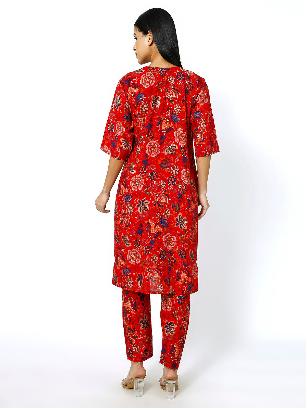 Trendzmy Women Embroidery Masleen Cotton Kurti Set Ethnic Printed RED Color (Plus Size Available)