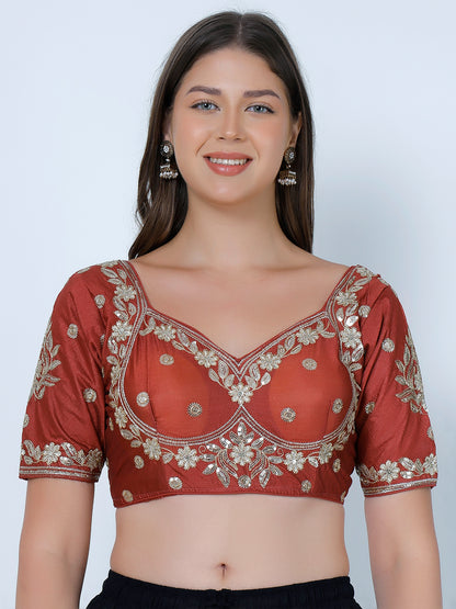 Trendzmy Choli Cut Maroon Cotton Silk Blouse