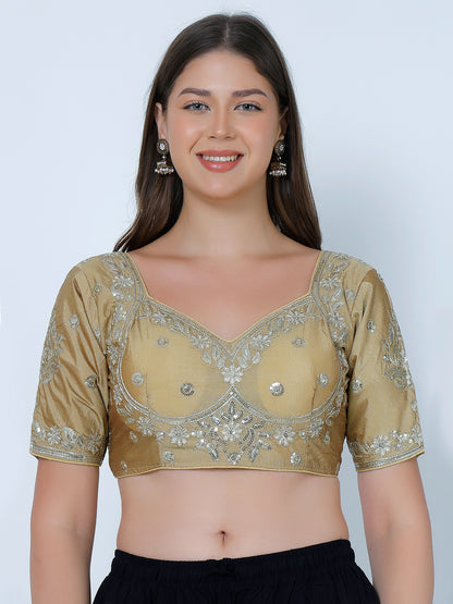 Trendzmy Choli Cut Gold Cotton Silk Blouse