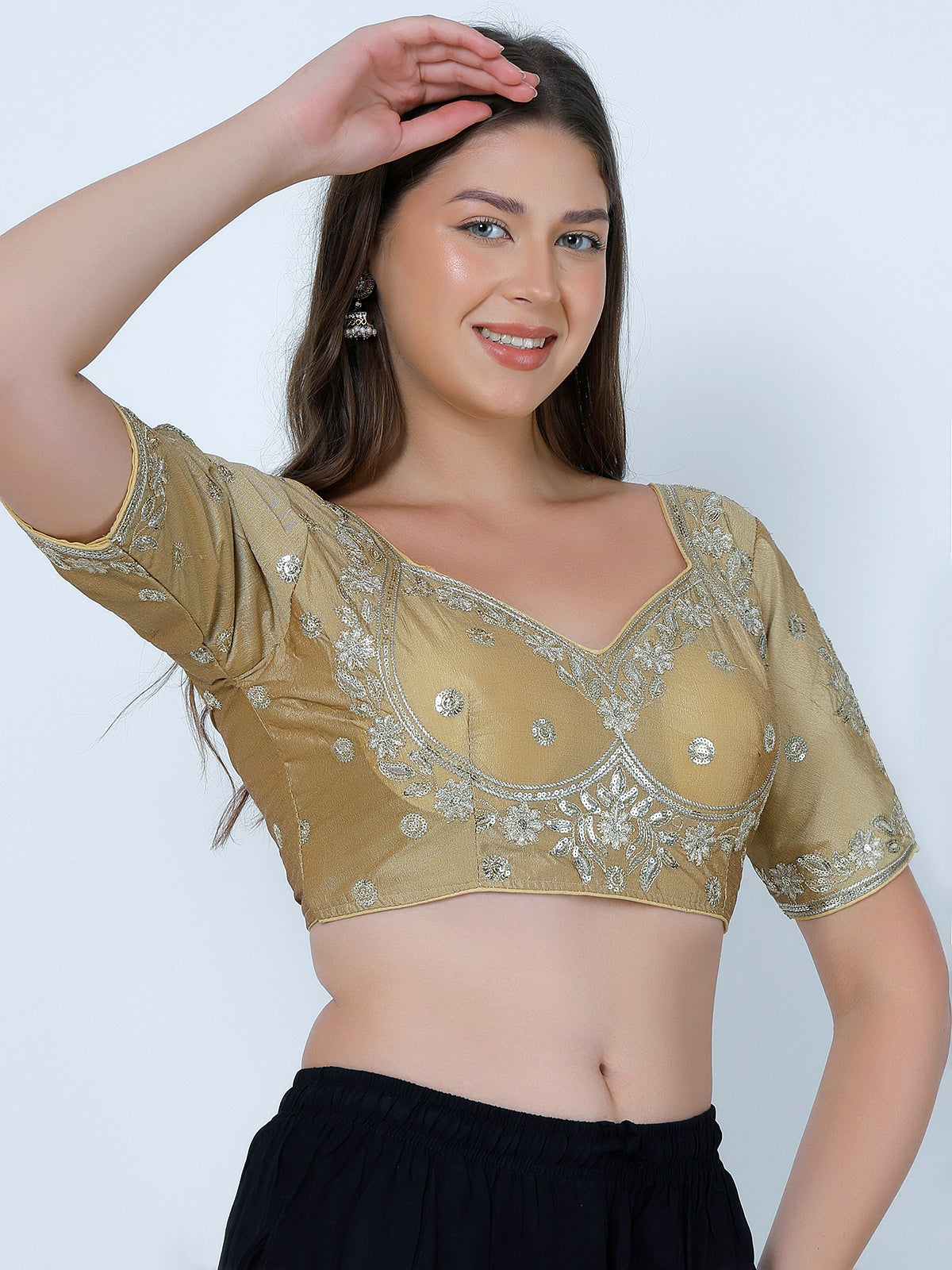 Trendzmy Choli Cut Gold Cotton Silk Blouse