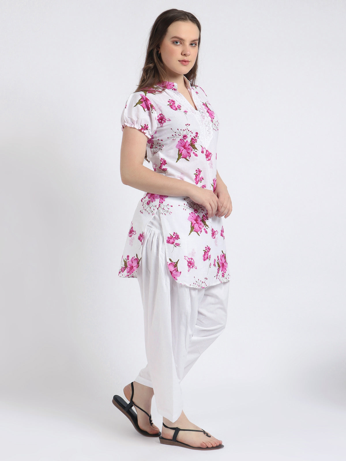 Trendzmy Women Printed Pink Kurta and Salwar Set Pure Cotton