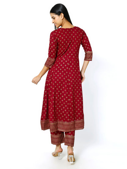 Trendzmy Women Maroon Floral Printed Round Neck Anarkali Kurta With Trousers & Dupatta (Plus Size Available) (Copy)