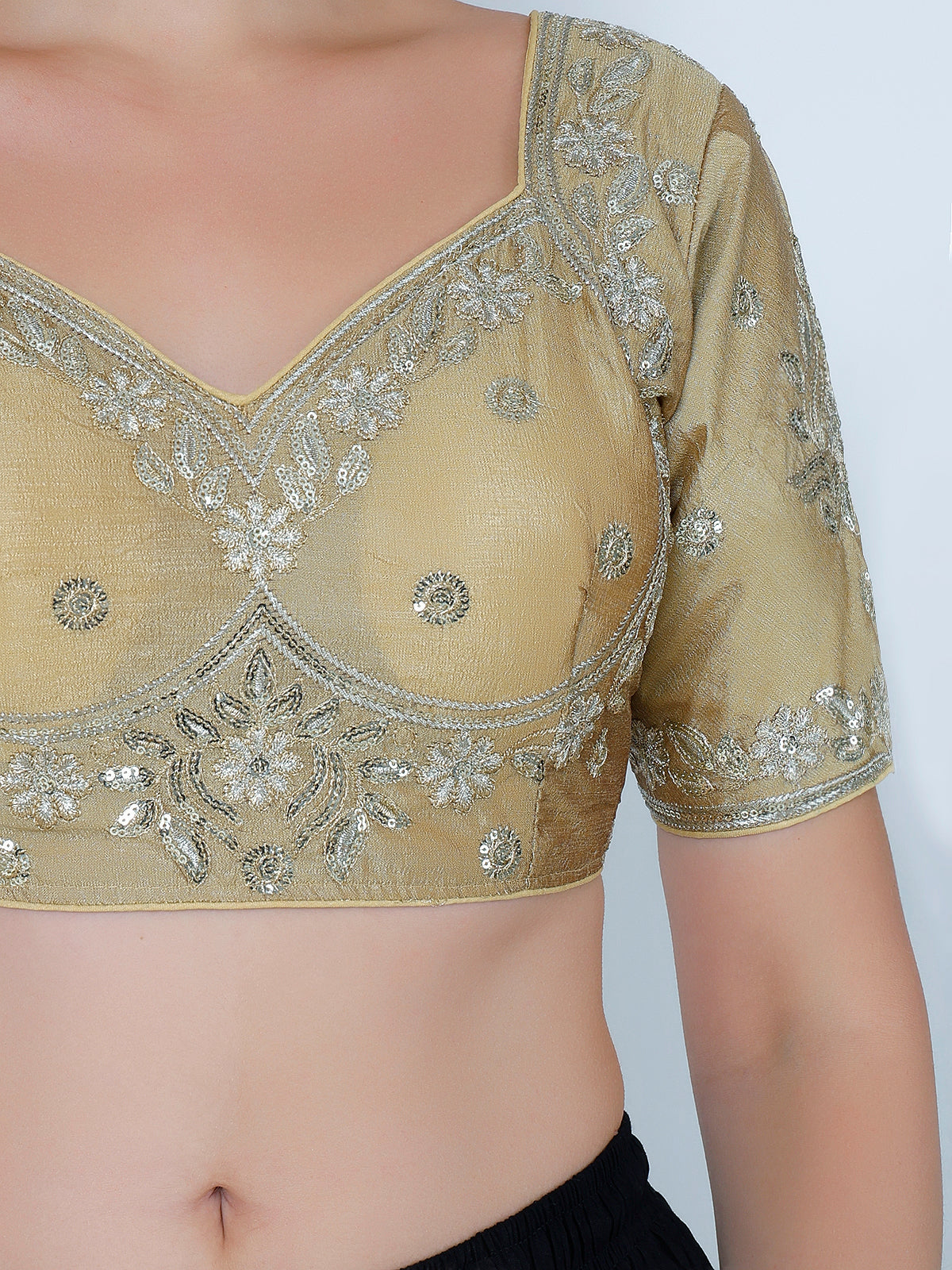 Trendzmy Choli Cut Gold Cotton Silk Blouse