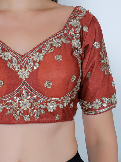 Trendzmy Choli Cut Maroon Cotton Silk Blouse