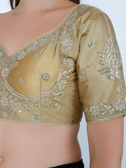 Trendzmy Choli Cut Gold Cotton Silk Blouse