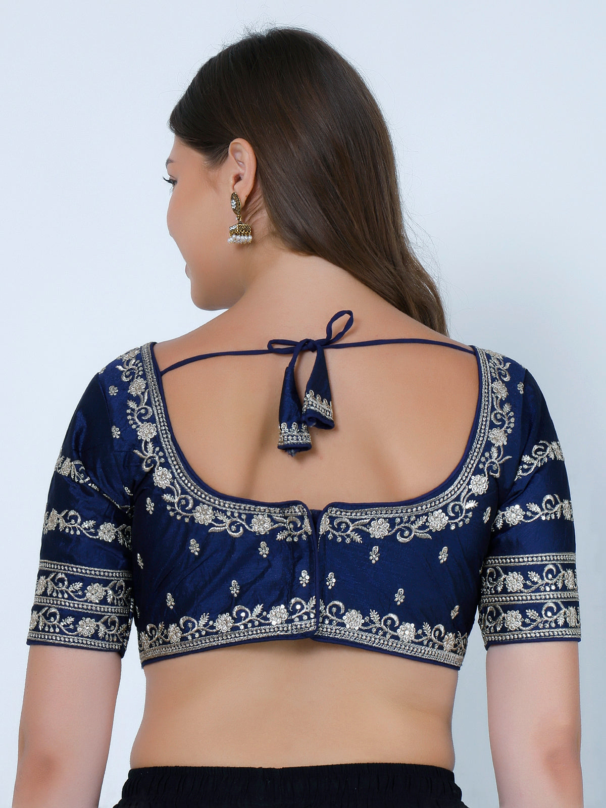 Trendzmy booty work Navy Blue Cotton Silk Blouse