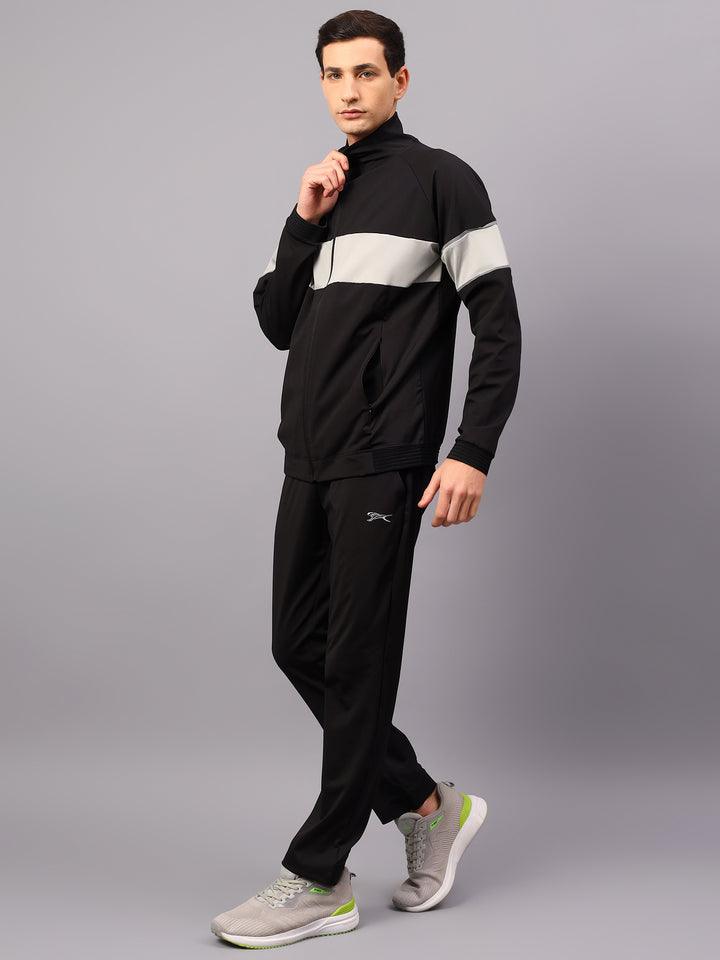 Shivnaresh Men's Tracksuit Interlock Lycra| Black Light Grey