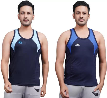 SHIV-NARESH Solid Men Cotton Grey And Blue Blend Vest (Pack Of 2)