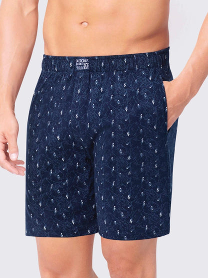 Jockey Men's Super Combed Cotton Printed Boxer Shorts with Side Pocket - Blue