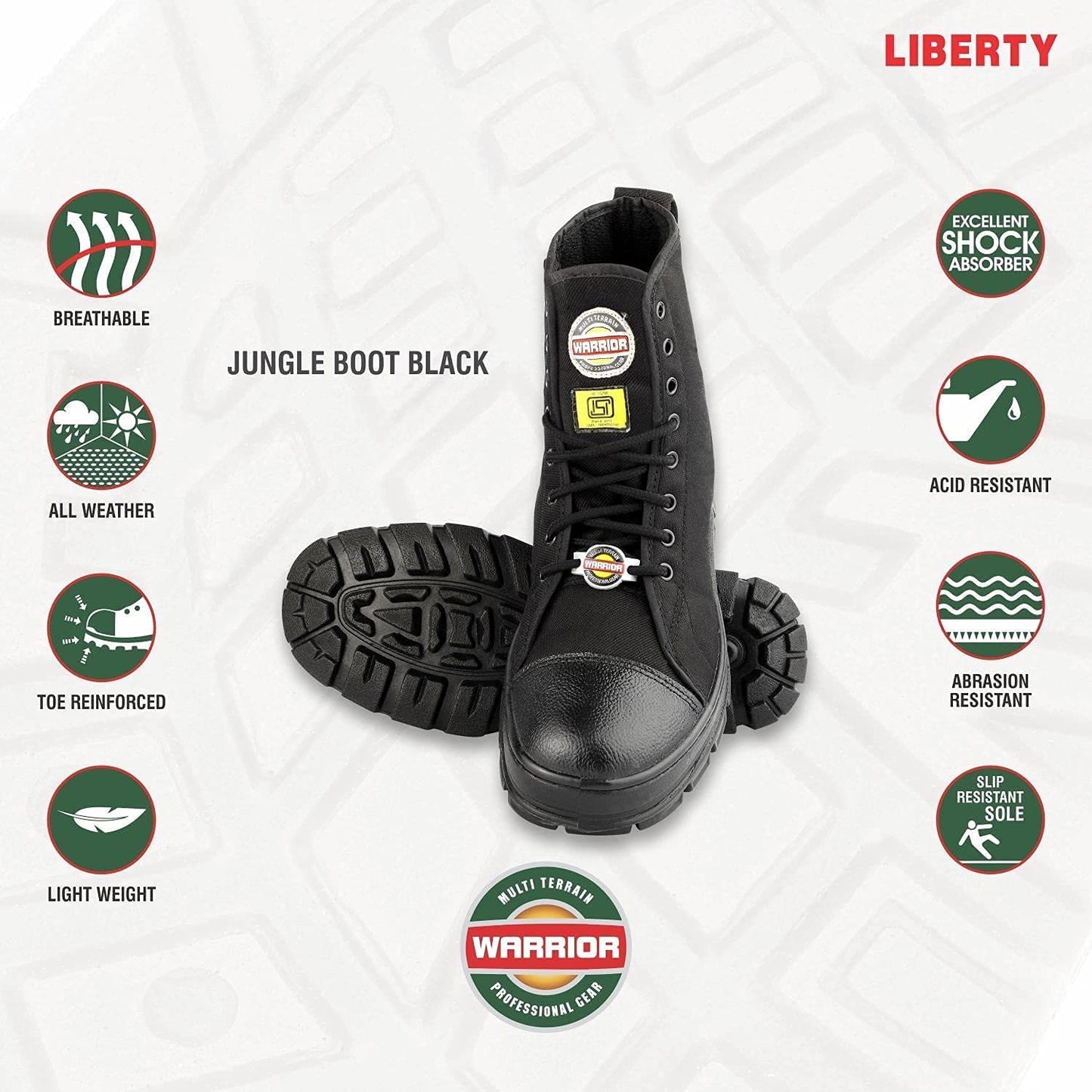 Liberty Warrior 88-46HSTG Jungle Boot for Men, Soft Toe, Black, Sizes-5UK-11UK