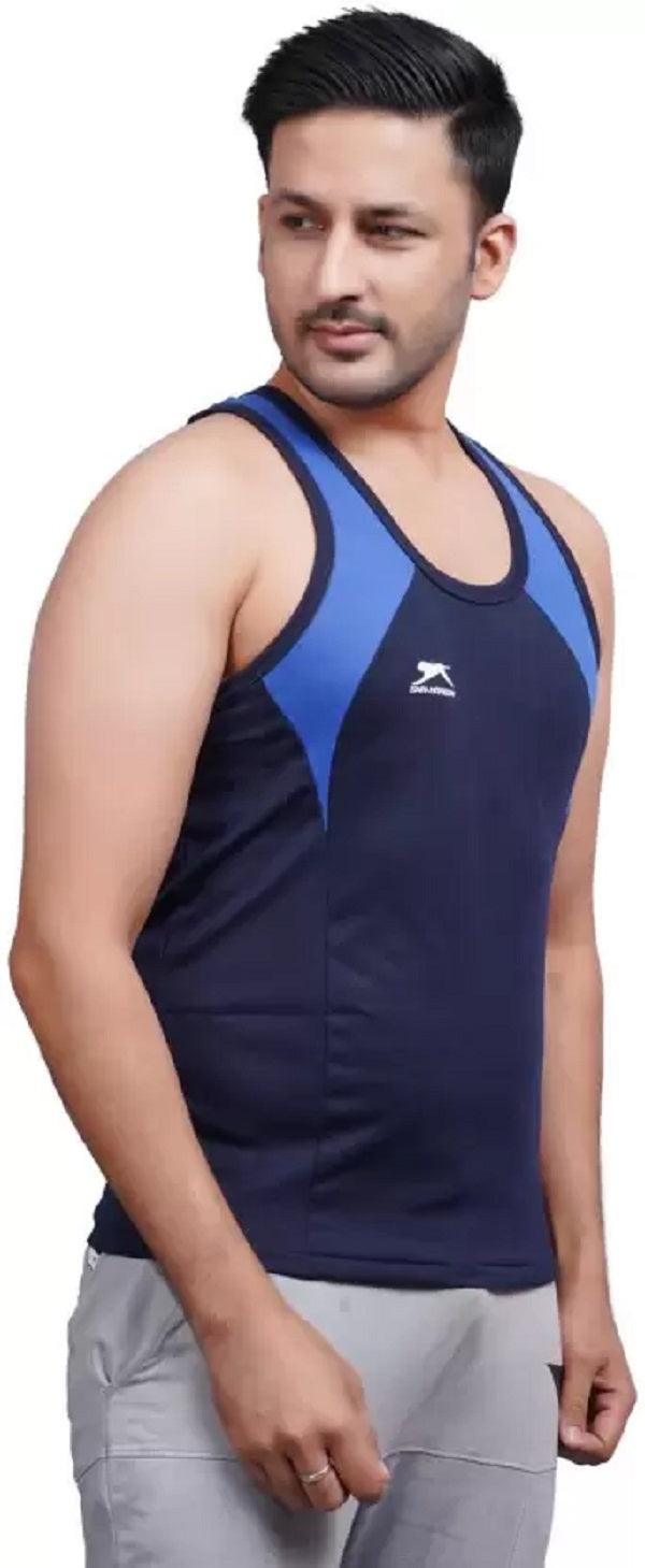 SHIV-NARESH Solid Men Cotton Blue Blend Vest