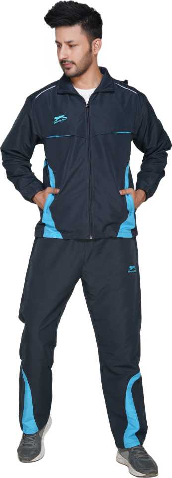 Shiv-Naresh Solid Men Navy Blue and Sky Blue Track Suit