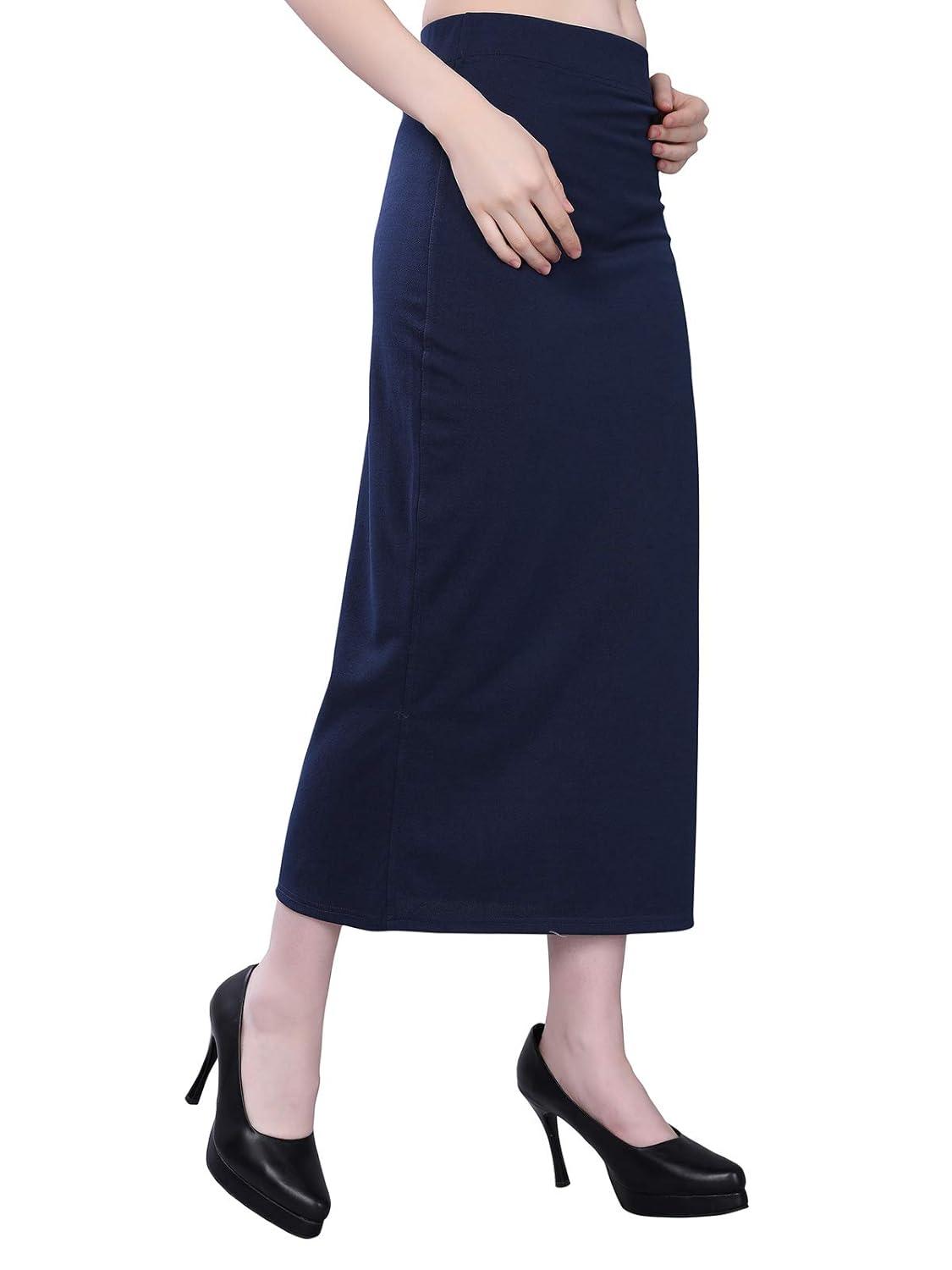 Trendzmy Women's Navy Blue Lycra Full Elastic Saree Shapewear Petticoat Free Size