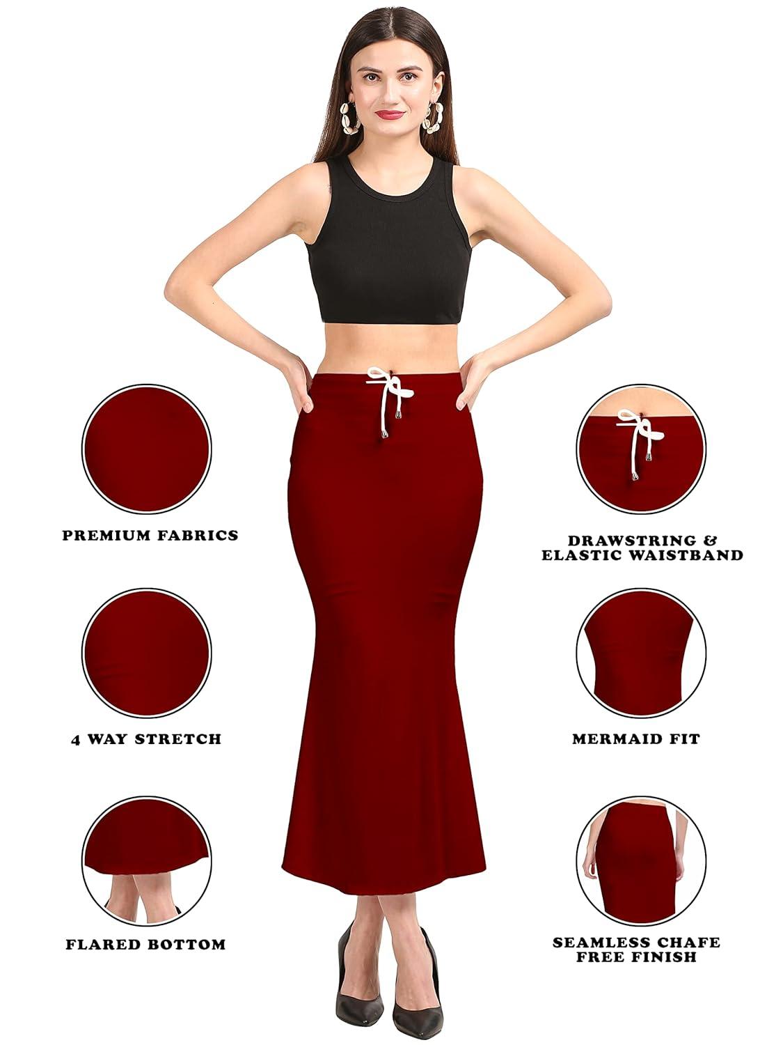 Trendzmy Women's Maroon Lycra Full Elastic Saree Shapewear Petticoat Free Size