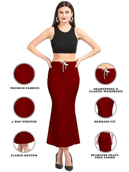 Trendzmy Women's Maroon Lycra Full Elastic Saree Shapewear Petticoat Free Size