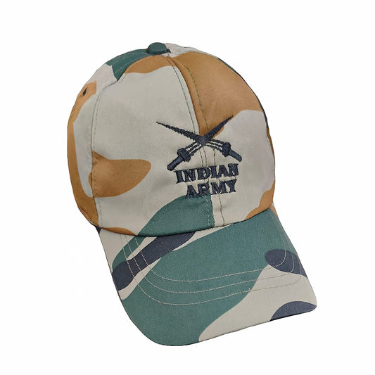 Trendzmy Cotton Indian Army Military Cap for Men & Women, Commando Soldiers Camouflage Army Symbol Printed Cap with Adjustable Strap -Free Size