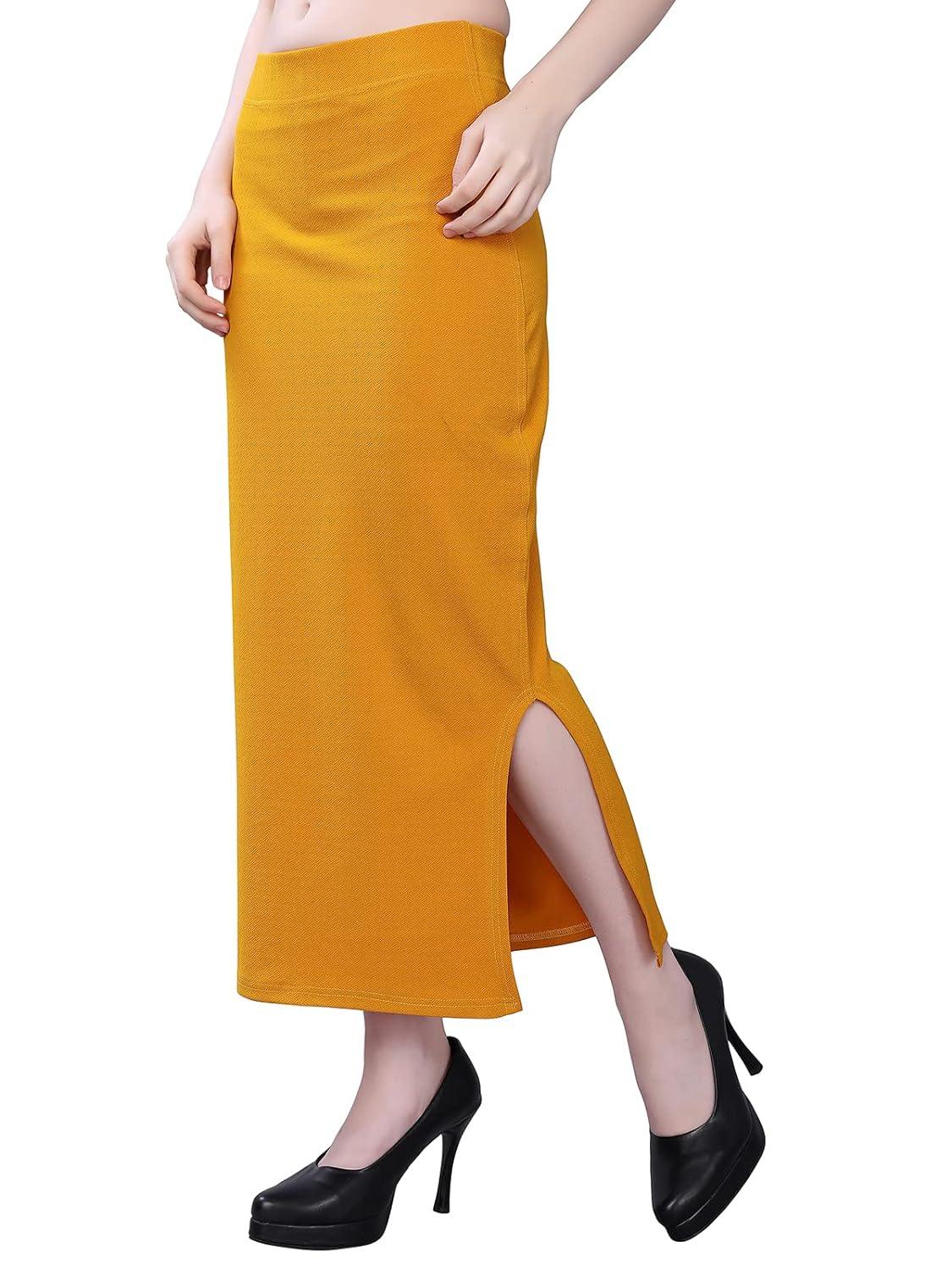 Trendzmy Women's Mustard Lycra Full Elastic Saree Shapewear Petticoat Free Size