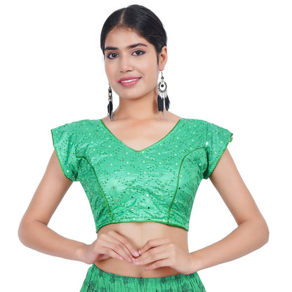 Trendzmy V Neck Mirror Embroidery Green Women Blouse Default Title