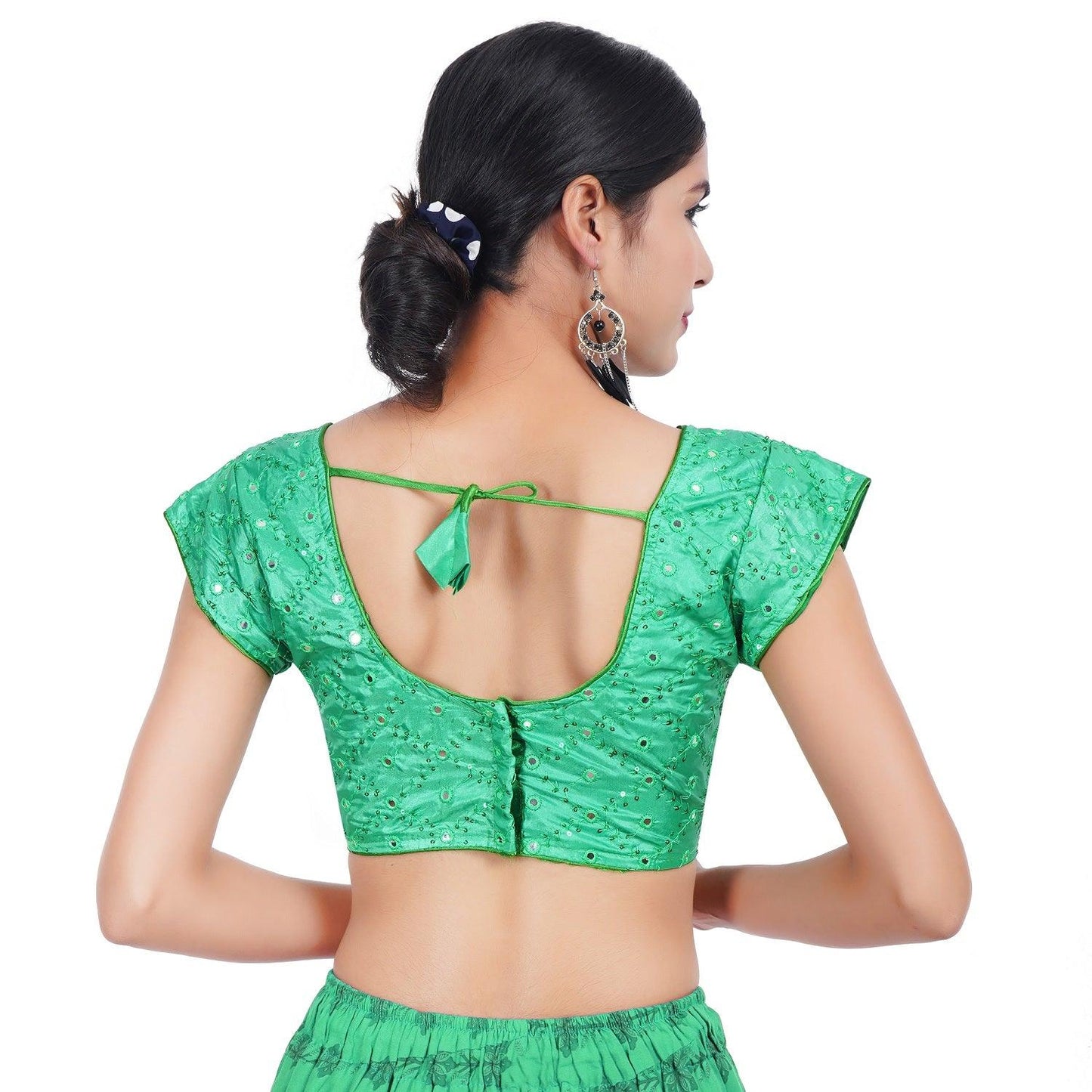 Trendzmy V Neck Mirror Embroidery Green Women Blouse