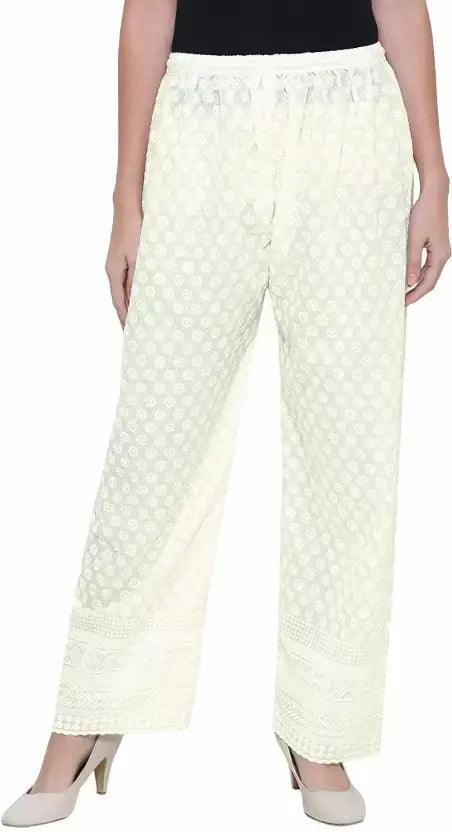 Singhania Woman's Cotton Chiken Plazzo Off White Default Title