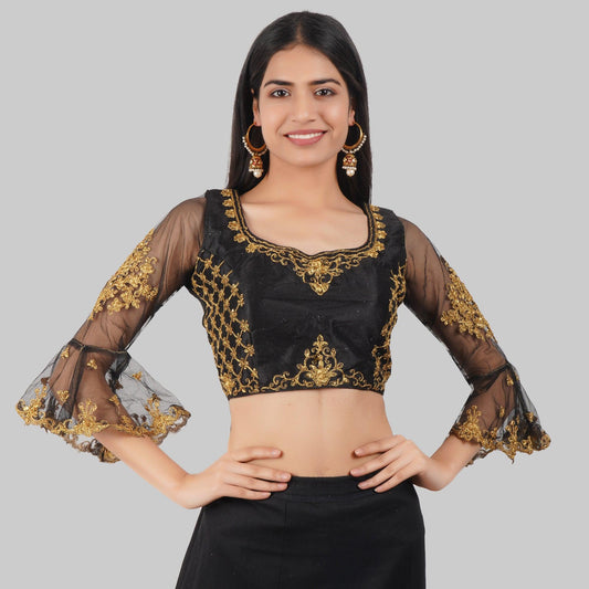 Trendzmy Round Neck Embroidered Black Women Blouse Default Title