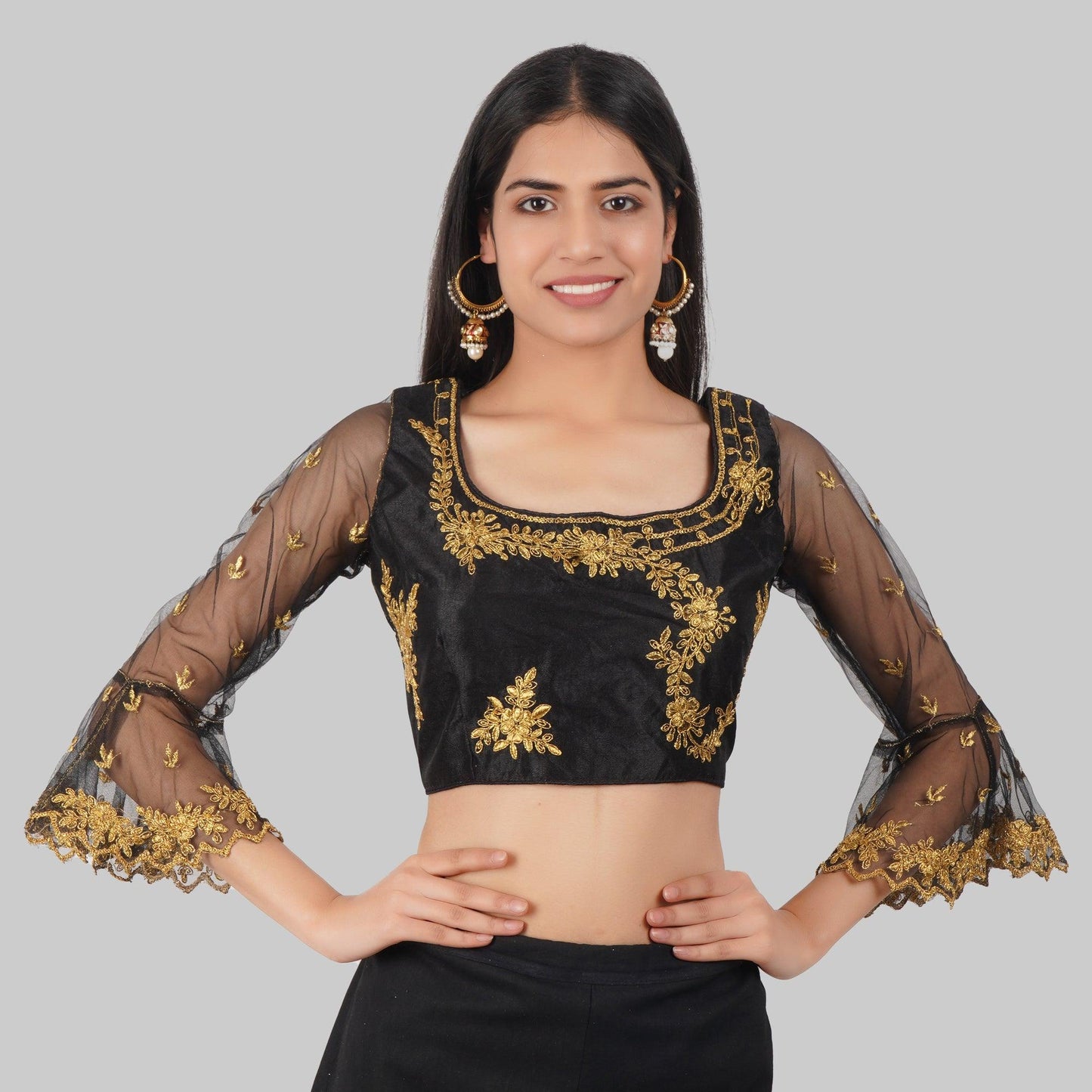 Trendzmy Round Neck Embroidered Black Women Blouse Default Title