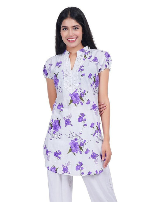 Trendzmy Women Purple Printed Straight Kurta XXXL