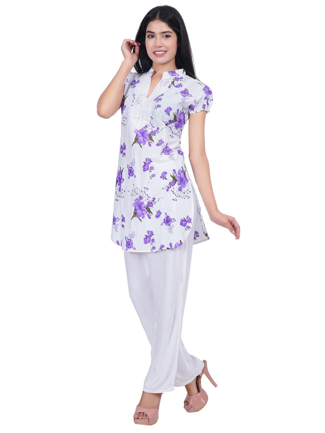 Trendzmy Women Purple Blue Printed Straight Kurta Pack Of 2