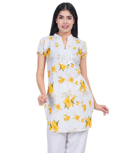 Trendzmy Women Yellow Printed Straight Kurta XXXL