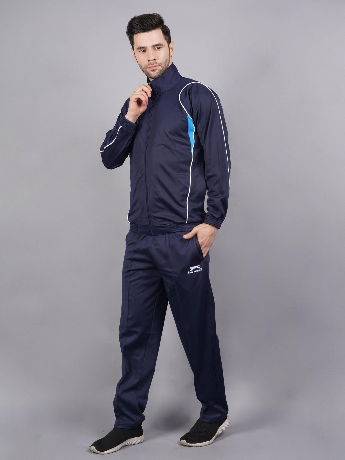 Men Navy and cyan blue Racer suit Tracksuit 418