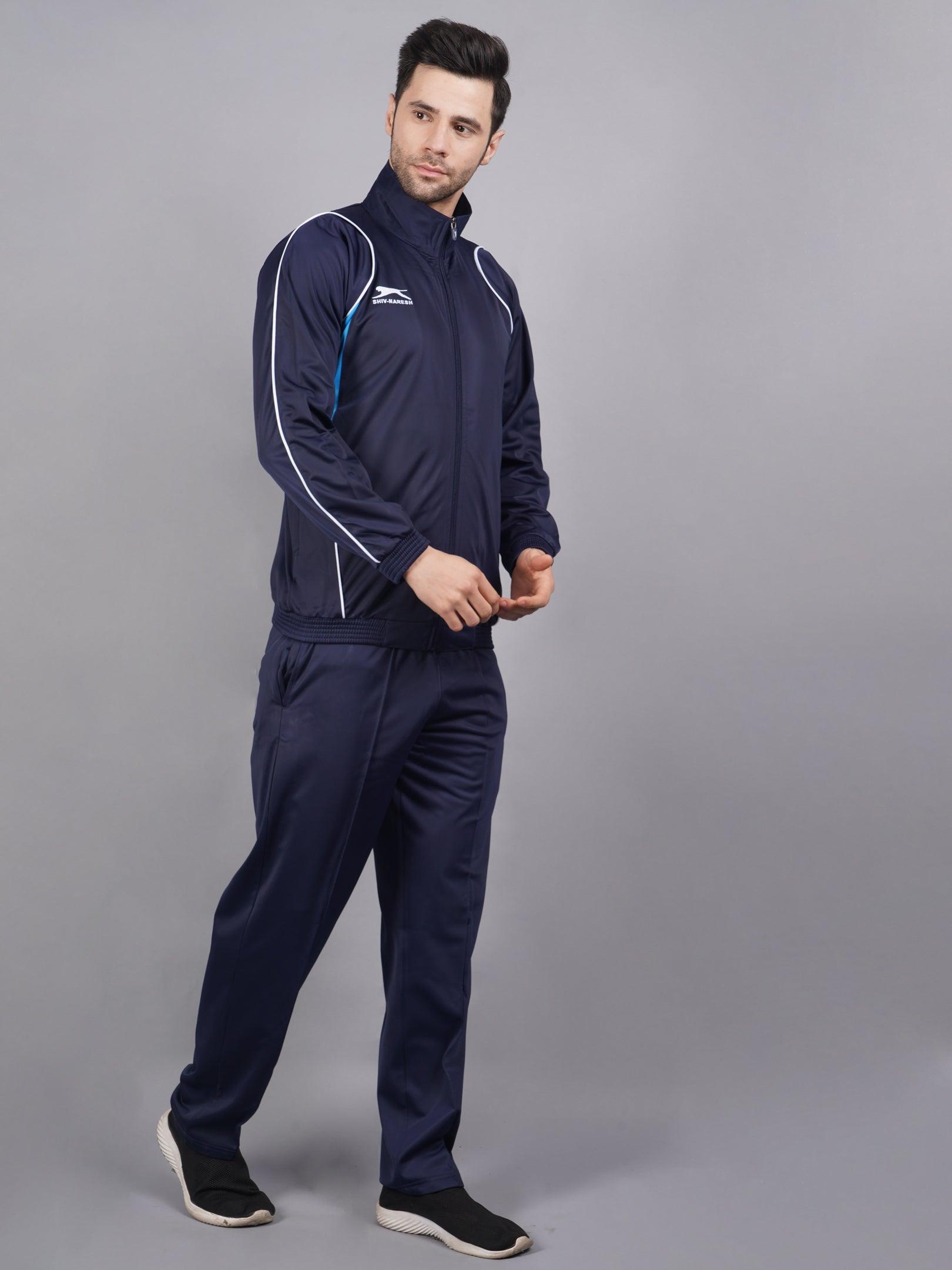 Men Navy and cyan blue Racer suit Tracksuit 418