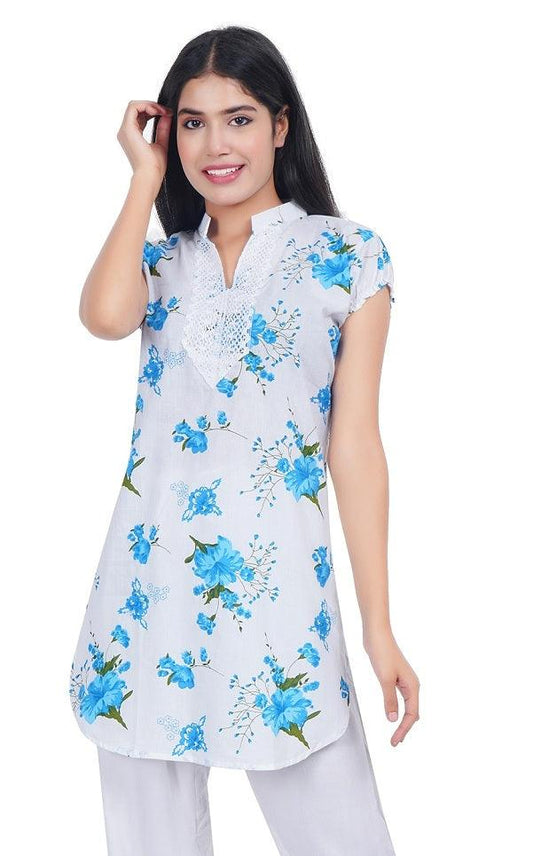 Trendzmy Women Blue Printed Straight Kurta XXXL