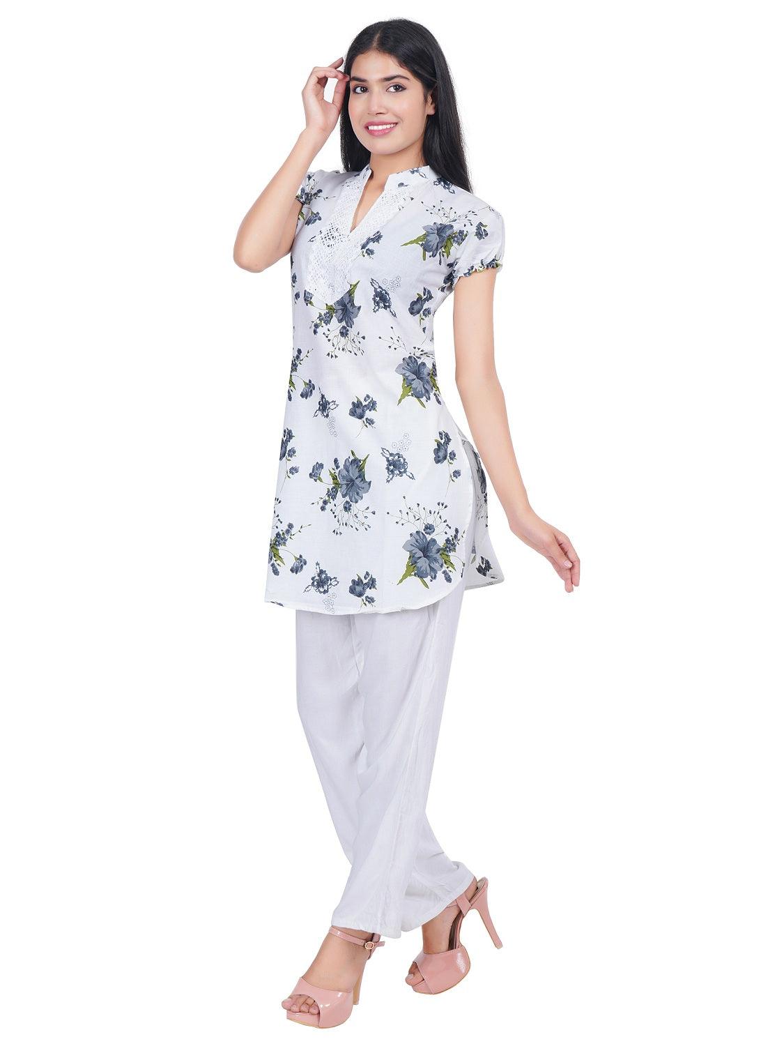 Trendzmy Women Grey Blue Printed Straight Kurta Pack Of 2