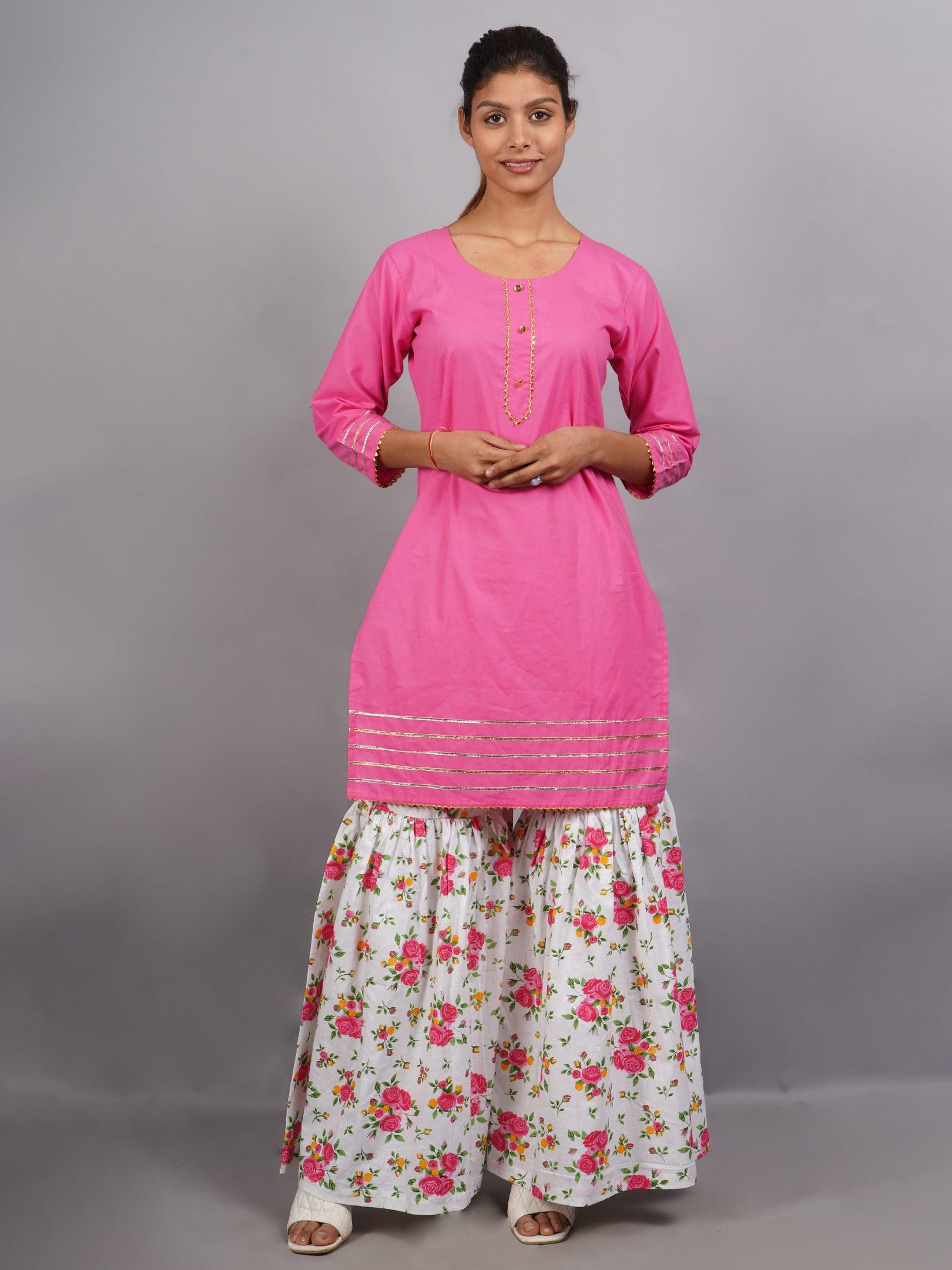 Trendzmy Women Pink Sharara Pure Cotton Default Title