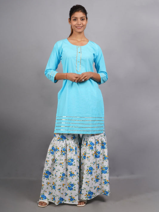 Trendzmy Women Sky Blue Sharara Pure Cotton Default Title