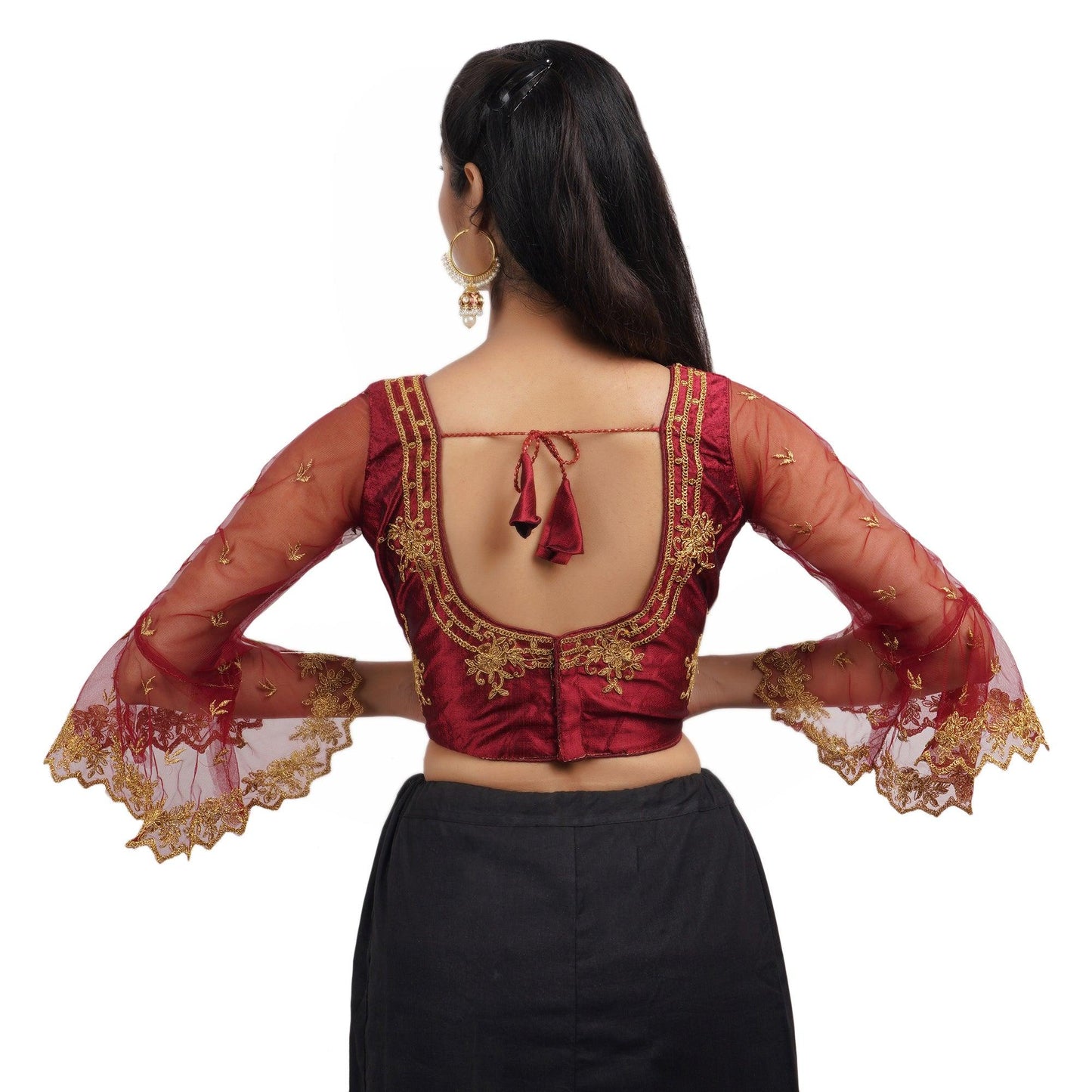 Trendzmy Round Neck Embroidered Maroon Women Blouse