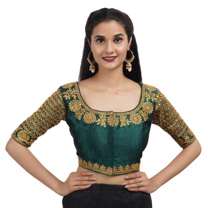 Trendzmy Round Neck Embroidered Dark Green Women Blouse Default Title