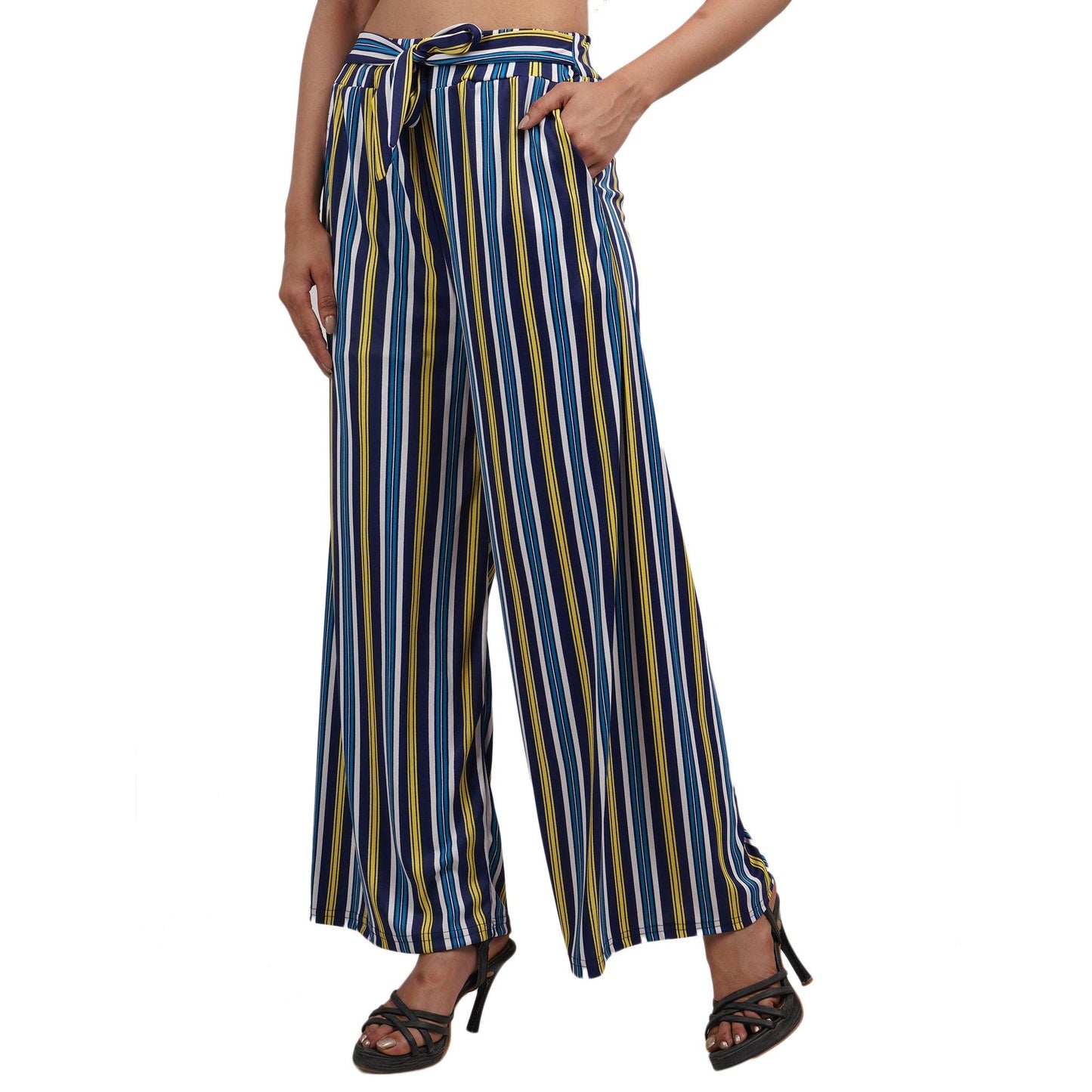 Trendzmy Woman's Rayon Strip Blue Yellow Palazzo