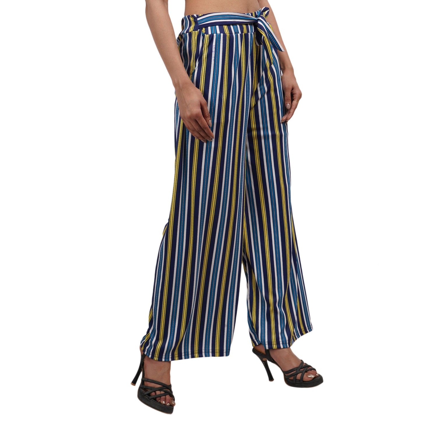 Trendzmy Woman's Rayon Strip Blue Yellow Palazzo